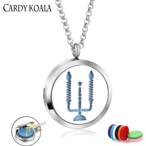 European and American Amazon Best Selling Titanium Steel Candle Lighting Hollow Pattern Aromatherapy Pendant Necklace