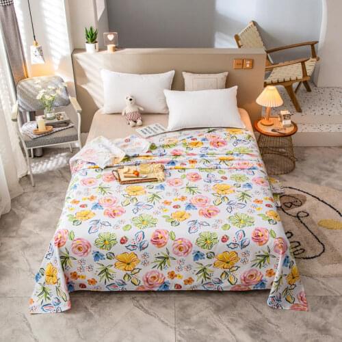 Pure Cotton Bed Sheet Full Queen King Size Flower Pattern Flat Sheets For Double Bed Plain Dyed Mattress Cover (No Pillowcase)
