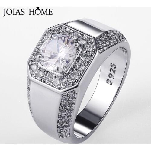 JoiasHome Luxury Mens Ring Silver 925 Jewelry Size 8-12 Round AAAAA Zircon Shining Wedding Silver Plated 18K Platinum Wholesale