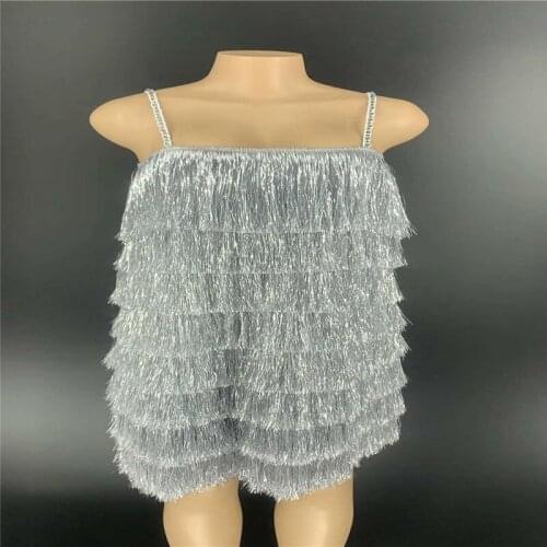 V51 Ballroom dance stage costumes silver tassels female sexy dress catwalk show skinny skirt proom pole dance outfit clothe bar