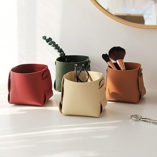 Foldable Leather Porch Key Storage Box Home Cosmetics Jewelry Storage Desktop Stationery Sundry Remote Control Organizer Basket