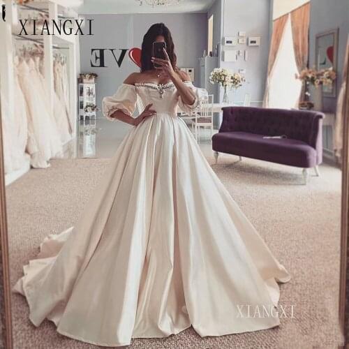 Vestido de novia Boho Wedding Dress Sweetheart Off the Shoulder Satin Ball Gown Wedding Dresses 2020 Bride Dress