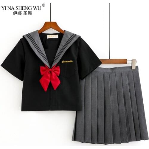 JK Japanese High School Students Uniform Women Sailor Suit Anime Cosplay Costume Pleated Skirt Set Schoolgirl Black Gray