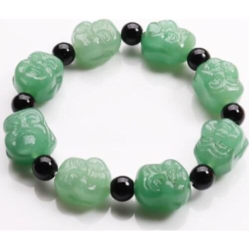 FYJS Unique Stackable Buddha Head Natural Green Aventurine Stretchy Bracelet Religious Style Jewelry