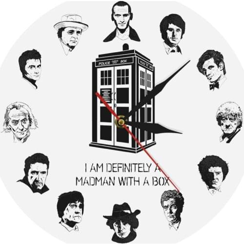 I AM DEFINITELY A MADMAN WITH A BOX Iconic Wall Clock Time Police Box With 12 Characters Public Call box Decorative Wall Watch