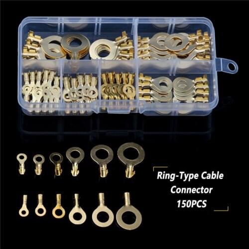 YT 150PCS/Set M3-M10 Brass Ring Cable Lugs Ring Eyes Assortment Set Non-insulated Crimp Cable Connector For Household Appliances