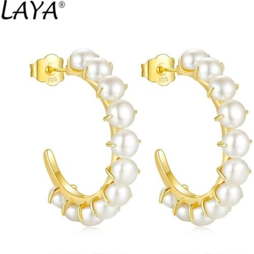 Laya Natural Freshwater Pearl Earrings For Women Pure 925 Sterling Silver Irregular Half Round Hoop Earrings Luxury Jewelry 2021