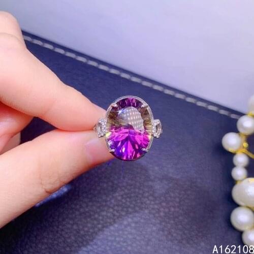 Fine Jewelry 925 Sterling Silver Inset With Large Gemstone Womens Luxury Fashion Oval Ametrine Adjustable Ring Support Detectio