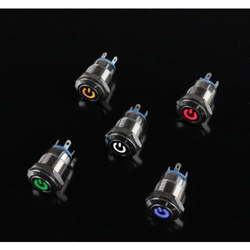 1pc 12mm Metal Push Button Switch Flat Head Power LOGO 3-220V Self-locking Latching Waterproof Car Auto Eng