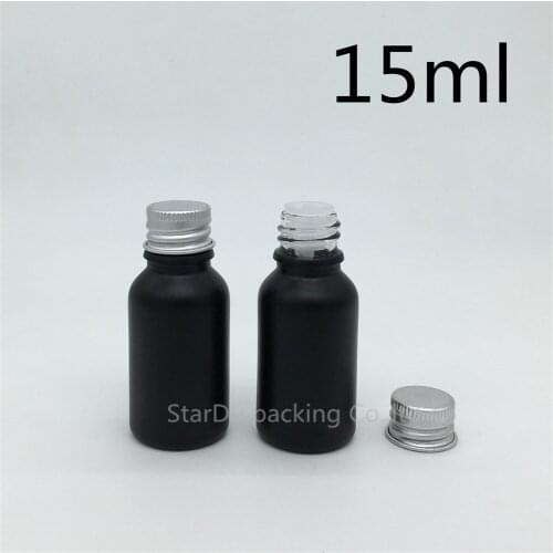 240pcs 15ML Black Frosted Glass Bottle 15ml Vials Essential Oil Bottle Aluminum screw cover Perfume bottle