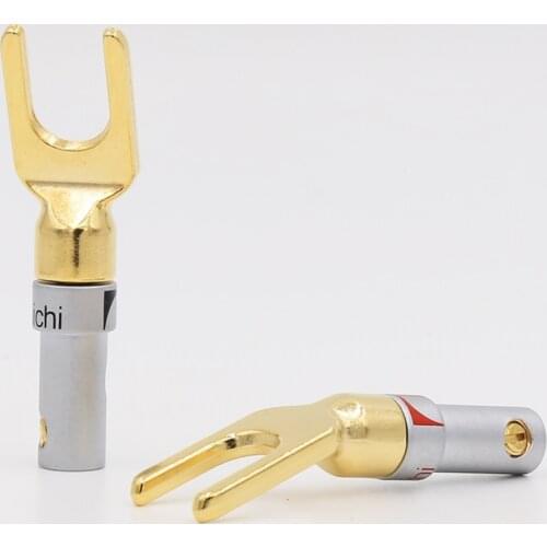 4-50pcs Nakamichi Brass Gold U- type Plated Y Spade Speaker Plugs Audio Screw Fork Connector Adapter