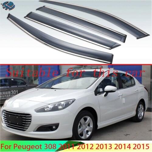 For Peugeot 308 2011 2012 2013 2014 2015 Plastic Exterior Visor Vent Shades Window Sun Rain Guard Deflector 4pcs