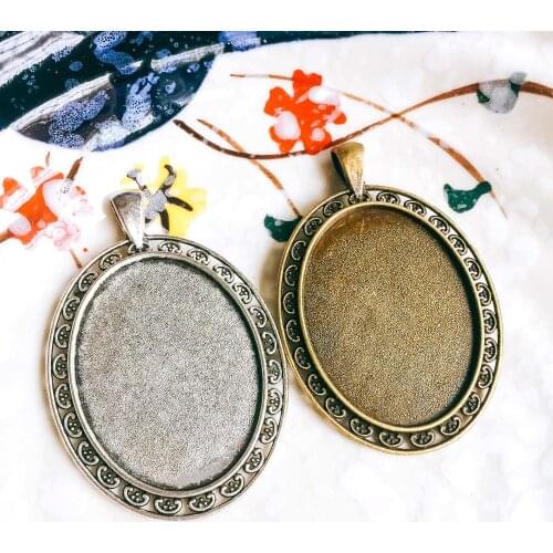 5pcs/lot 30x40mm Necklace Pendant Setting Antique Bronze Silver Color Glass Cabochon Blank Base Supplies for Jewelry T154