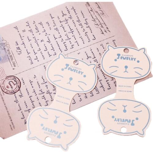 50Pcs 6x11cm Necklace Package Cardboard Tag Cute Cat Head-Shaped Headrope Packaging Cards Beige Hair Band Paper Card Hang Tag