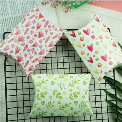 50pcs/lot New Jewelry Package Pillow Box Merci Ribbon Bow Present Carton Pouch Kraft box Gift DIY Boxes Wedding Party Supply