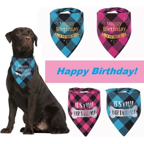 Dog Bandanas Pet Scarf Doggy Happy Birthday Bandana For Dog Cotton Letters Printed Tie Collar Cat Dog Accessories