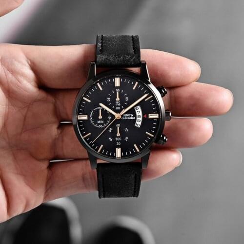 Quartz Watch Three Small Numerals Scale Dial Sport Leather Strap Watch for Men Luxury Clock Wristwatch Reloj Hombre Drop Ship
