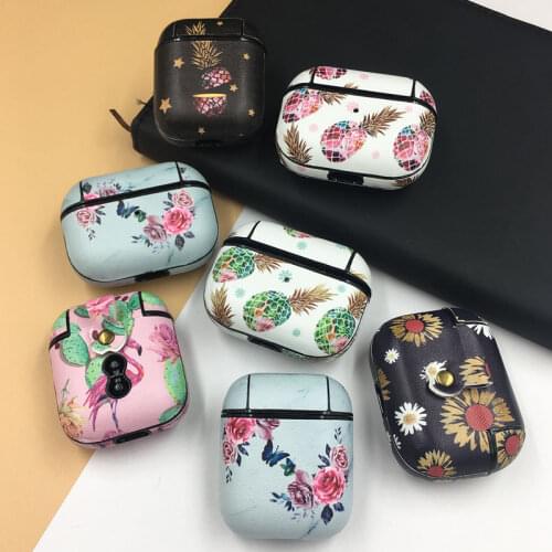 For AirPods Pro Case Flamingo Flower Leather PU Earphone Cases For Apple Airpods 1 2 Wireless Bluetooth Protective Hard Cover