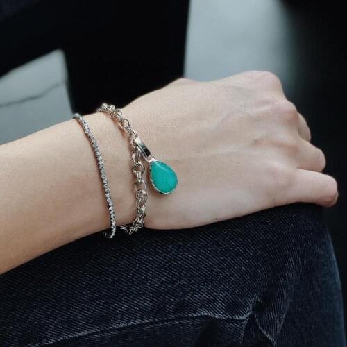 GULCE DERELI, TURQUOISE NATURAL STONE CHARM BRACELET, BRACELETS, CHARM BRACELETS, GIFT BOX, GOLD/SILVER PLATED