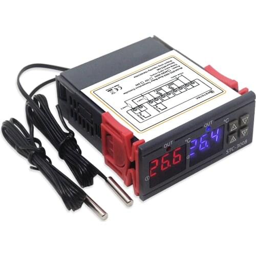 Dual Digital Temperature Controller Incubator Thermostat Two Relay Output Thermoregulator Heater Cooler Control Switch STC-3008