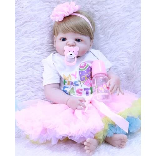 22 Inch Gold Hair bebes doll De Silicone 55cm Reborn Baby Doll vivid Realistic Newborn Doll Toy For Girl Kids Gift Can Bathe