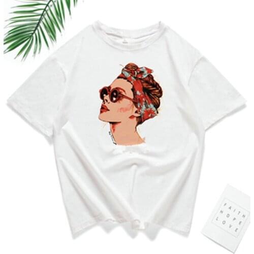 Summer Cool Print Female T-shirt White O-neck Cotton Women Tshirts Casual Harajuku Girl T Shirt Femme Loose Top Females Tees