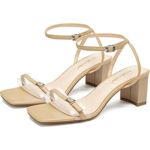 All Melody Women Sandals Slipper Zapatallias De Mujeres Casual Square 6cm High Heel Beige Sandalias De Las Mejeres 2021 Bonitas