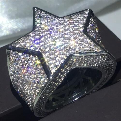 Male Hiphop Big Star Ring Pave 500pcs AAAAA zircon cz Engagement Wedding Band Rings for men Iced out rock Jewelry