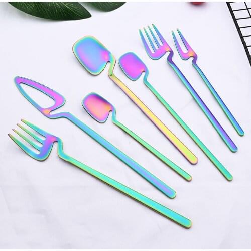 Matte Colorful Dinnerware Cutlery Set 304 Stainless Steel Tableware Knife Fork Ice Cream Spoon Set Flatware Kitchen Accessories
