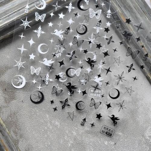 Angel Cross Wings Corpse Bride Nail Sticker 3D Engraved Nail Stickers Flower Rose Nail Art Decorations Nail Decals Design