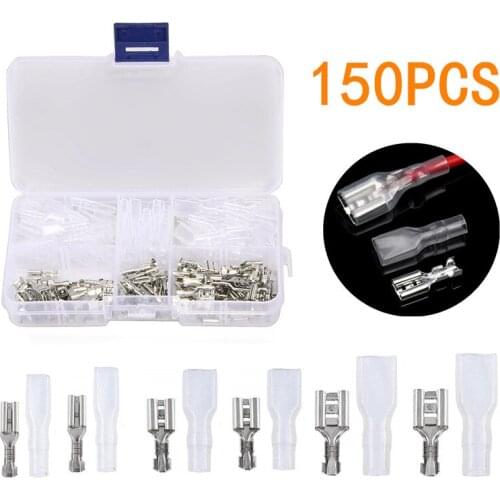 150PCS Female Crimp Spade Terminals 2.8/4.8/6.3mm Wire Wrap Connectors Insulation Sleeve for 22-16 AWG 0.5mm2-1.5mm2