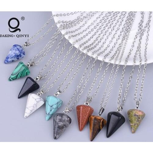 Natural stone Crystal Hexagonal Pointed Reiki Chakra Pendant Necklace
