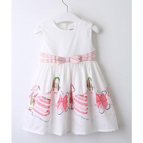 Girls Dresses 2020 Spring New Childrens Wear Girls Sweet Striped Bow Painted Round Neck Sleeveless Vest Dress