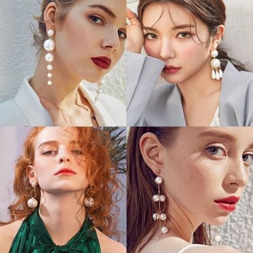 Trendy Pearl Drop Earrings For Women Long Earring 2019 Fashion Statement Female Ear Jewelry Gifts Bulk Wholesale