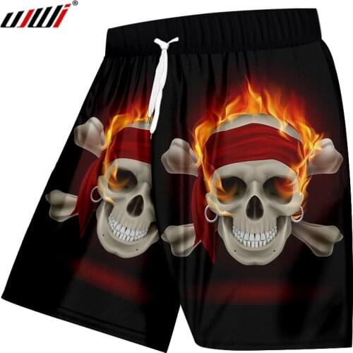 UJWI Man Harajuku Loose Beach Shorts 3D Red Flame Skulls Mens Favorite Shorts Suppliers Casual Best Selling 5XL