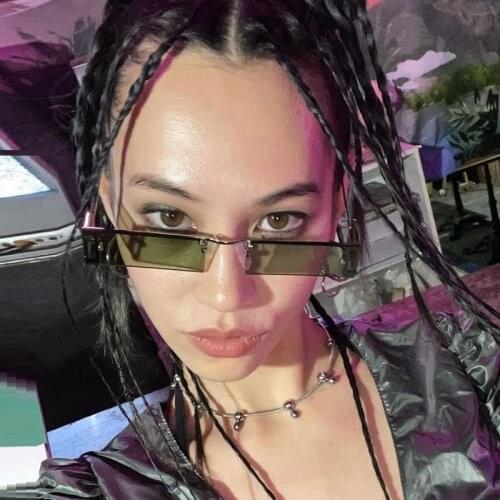 Metal Frame Half Frame Lens Small Square Sunglasses 2021 Brand Design Eyewear Original ins 90s Sun Glasses Female Steampunk Men