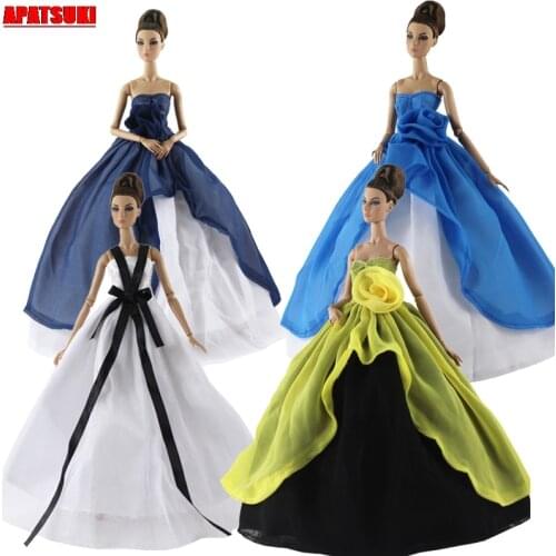 Mix Style Handmade Princess Wedding Dress with Big Rose For Barbie Doll Evening Party Dress Outfits Clothes for 1/6 BJD Doll Kid