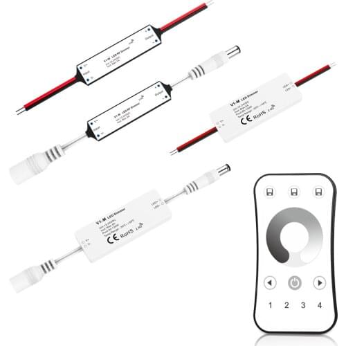 V-1W V1-M R6 Mini Size Wireless Dimmer Controller Single Color RF2.4GHz 12-24VDC 36-120W Cable-connect DC Jack Remote 4 Zone