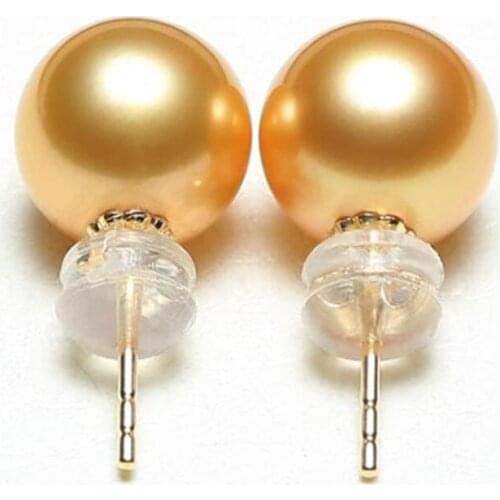 Gorgeous 10-11mm south sea round gold pearl earring 18k