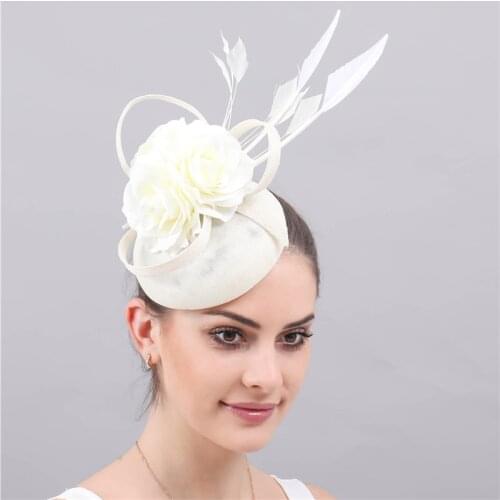 Ivory fascinator wedding accessories hats for women Imitation sinamay elegant headwear party tea church headpieces female caps