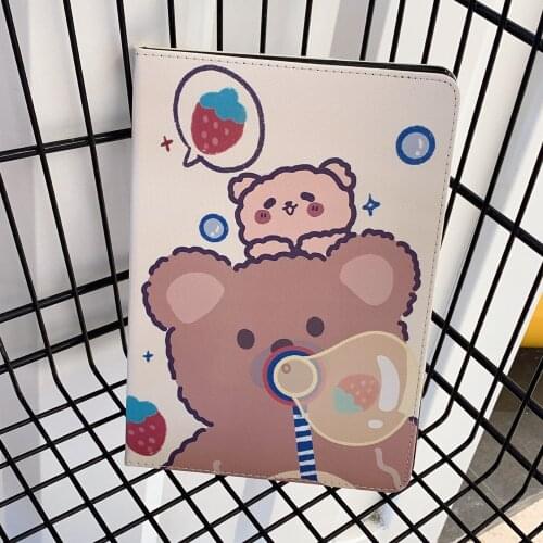 Lovely Little Bear Blow Bubbles Leather Soft Tablet Protective Case For iPad Air 1 2 3 Mini 4 5 Pro 2017 2018 2019 2020 Cover