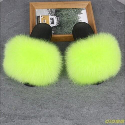 2021 Women Furry Slippers Ladies Shoes Cute Plush Fox Hair Fluffy Sandals Womens Fur Slippers Winter Warm Slippers Women Hot