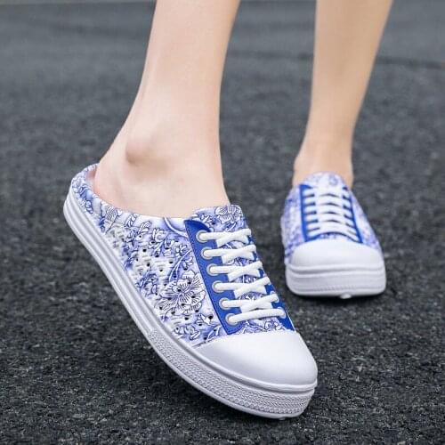 Womens Casual Slippers Sandals Blue and White Porcelain Summer Beach Shoes Lightweight Outdoor Walking Slippers
