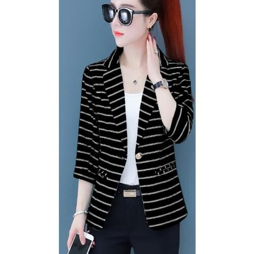 #5244 Black White Pink Green Striped Printed Blazer Women Single Button Slim Casual Short Formal Blazer Woman Thin Spring Summer