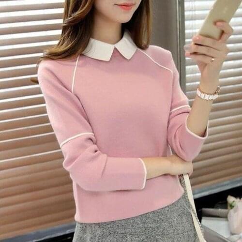 2021 New Autumn Winter Women Knit Pullover Sweater Turndown Collar Solid Long Sleeve Sweater Female Tops Camisetas De Mujer Y667