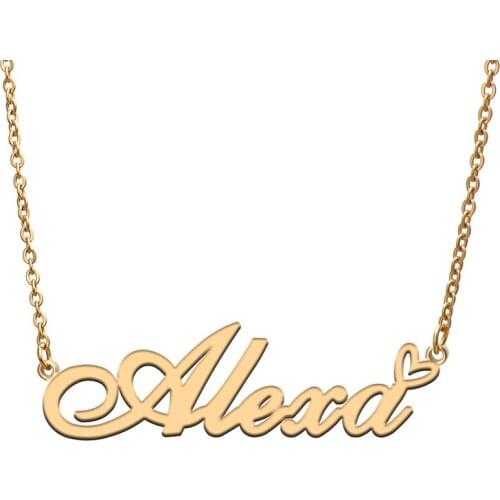 Love Heart Alexa Name Necklace for Women Stainless Steel Gold & Silver Nameplate Pendant Femme Mother Child Girls Gift