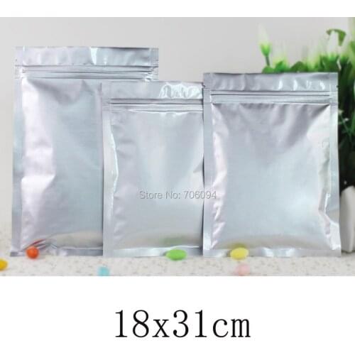 100PCS 18*31cm(7.09''*12.2'') Matte silver Aluminum Foil Reclosable Zipper Packing Pack Bag ZipLock Bag Tea coffee pack pouch