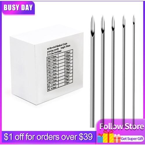 100PCS Sliver Piercing Needles Sterile Disposable Body Tattoo Piercing Needles For Tattoo With Tattoo Product For Free Shipping