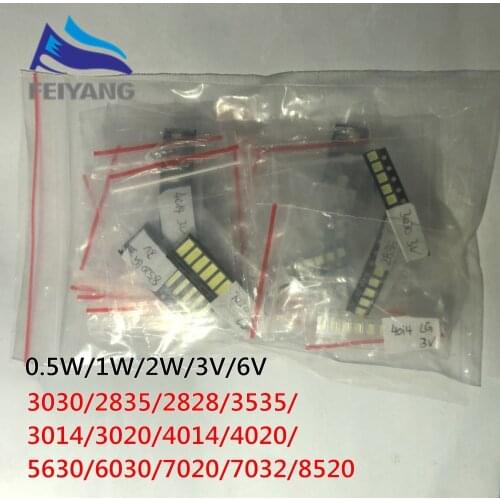 1000pcs/lot 1W-2W SMD LED Kit 3V/6V 2835/3030/2828/3535/5630/7020/7030/4020/4014/7032 Cold white For TV Backlight Beads 10*100LG