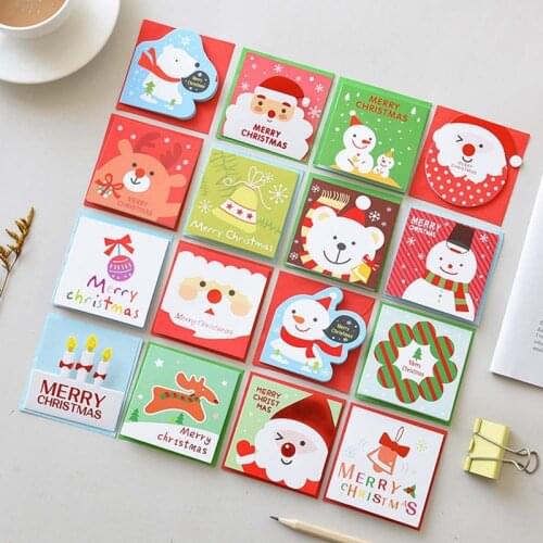 16/20/24 pcs Christmas Greeting Card Mini Christmas Blessing Greeting Cards With Envelope New Year Postcard Gift Card Xmas Party